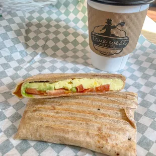 Breakfast Burrito
 egg, avocado, tomato on a wrap