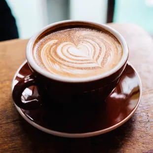 a cup of cappuccino on a saucer