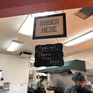 Front where you order, their specials of the day