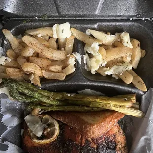 Salmon Filet,Truffle Fries,Lemon Garlic Butter Asparagus