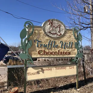 a sign for truffle hill chocolates