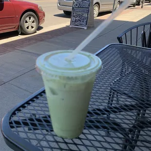 Cold matcha latte