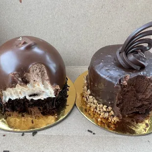 a chocolate cake with a bite taken out of it