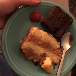 Chocolate truffle cake (top), sea salt caramel cake (bottom)