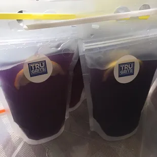 two cups of fruit juice