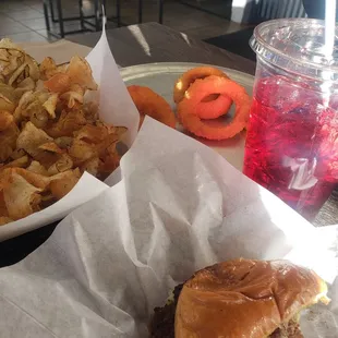 a hamburger and french fries