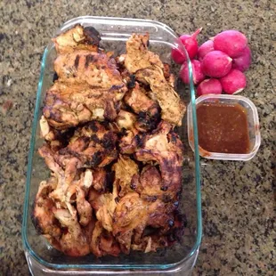 Marinated Chicken after it's been BBQ; delicious, tender and flavorful! Yum!