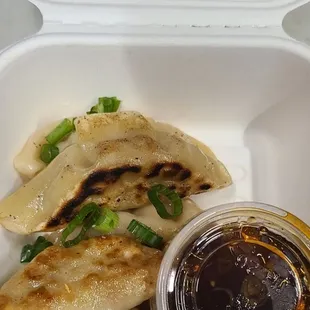 Chicken gyoza whit spicy  sauce