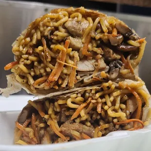 Yakisoba chicken burrito