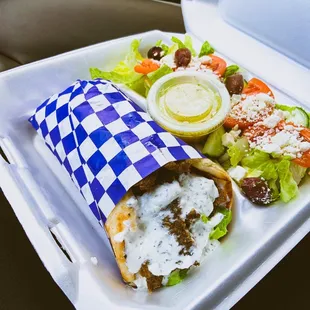 Lamb &amp; Beef Gyros Combo Lunch with a Greek side salad...yummo!!