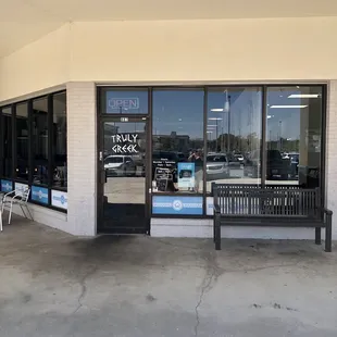 Front of restaurant with outdoor seating to left