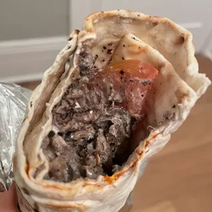 Lamb Shawarma Wrap with hot sauce