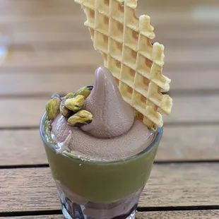 06/29/24 Spumoni Sundae - Sour Cherry, Pistachio Crème, Chocolate Soft Serve, Amarena Cherry, Pistachio, Pizzelle