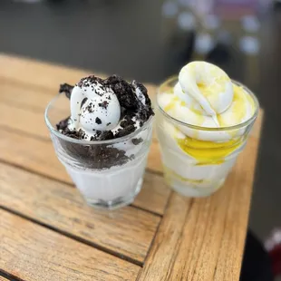 Cookies and cream soft serve, sea salt and olive oil soft serve