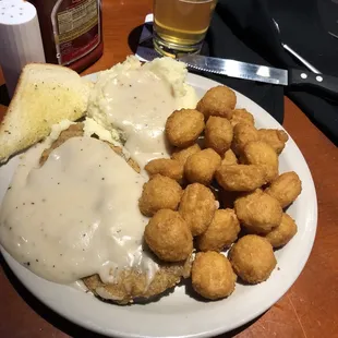 Country Fried Steak dinner with Fried Corn Nuggets