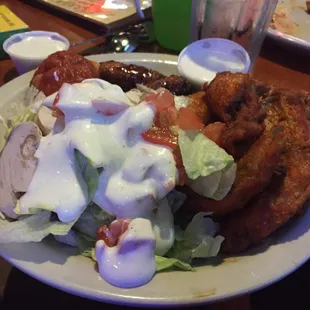Buffet: wings, salad, fried ravioli, nachos and lotsa Ranch for like $7.50 ayce