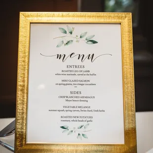 Our wedding buffet menu.