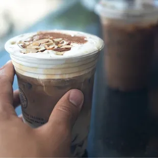 Almond White Coffee w/Sea Salt Cream &amp; Coffee Jelly (Iced)