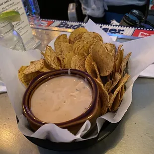Tortilla Chips and Homemade Queso Dip
