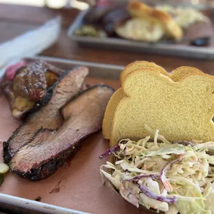 2 meat and 2 sides - brisket and chicken with coleslaw and macaroni and cheese