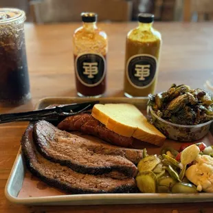 Brisket and jalapeño cheddar sausage with Brussels sprouts