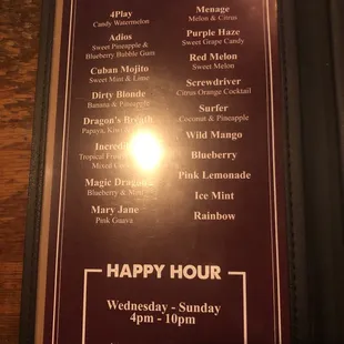a happy hour menu