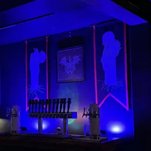 a bar with blue lighting