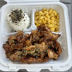 chicken, rice, and corn