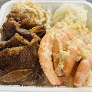 Kalbi &amp; creamy garlic shrimp mixed plate ($27) winnahz