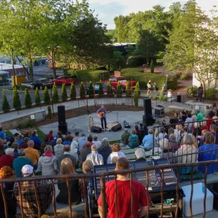 The outdoor Peterson Amphitheater holds over 200 people for concerts with a view of the Blue Ridge Mountains.
