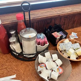 a variety of condiments and condiments