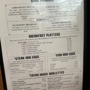 Breakfast menu