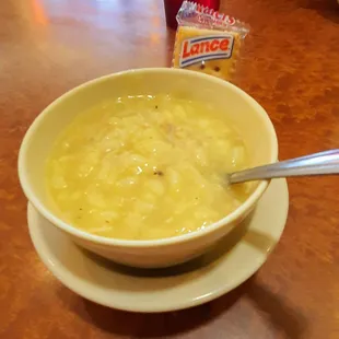Complimentary cup of chicken and rice soup