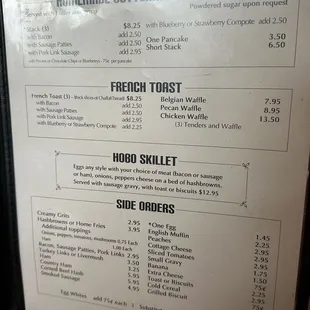 Breakfast menu