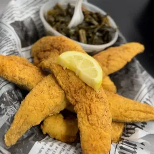 5 Shrimps &amp; 3 Pieces Whiting Combo with a side of Collard Greens