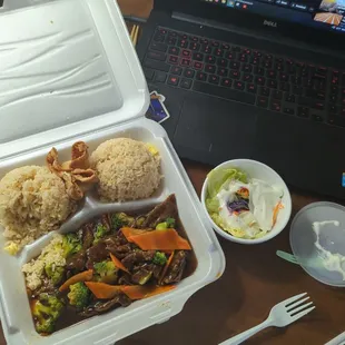 Beef and broccoli combination plate