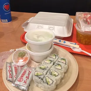 Wondering why they asked if we were dining in. Every single thing down to the soy sauce is served in disposable form.