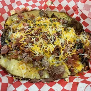 Stuffed Large Baked Potato; the brisket and bacon really hit the mark!
