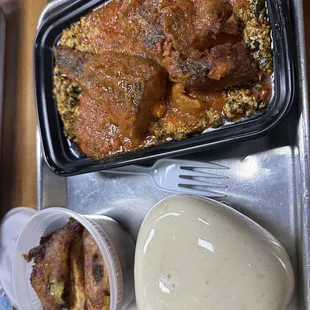 Egusi with fish and plantains