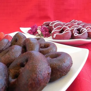 Chocolate Flavored Mini Cake with Red-Velvet in the Background