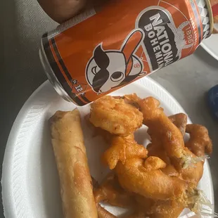 Crab meat egg roll, fried shrimp and fried crab.  Had to bring the Boh!