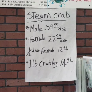 Summer 2021 Crab Prices