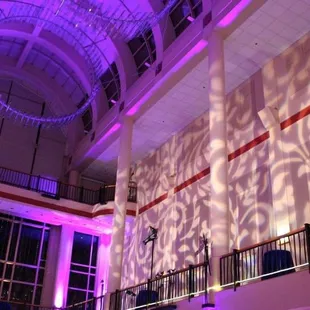Contemporary DJ's Photo Booths &amp; Lighting | lighting and hot pink uplighting at Tsakopoulos Library Galleria Wedding