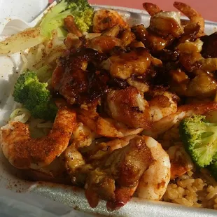 Teriyaki shrimp and chicken.:)