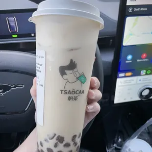 $6.75 Brown Sugar Bubble Milk Tea with Oreo and Milk Foam /