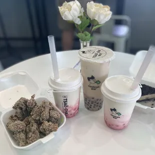 a variety of desserts and drinks