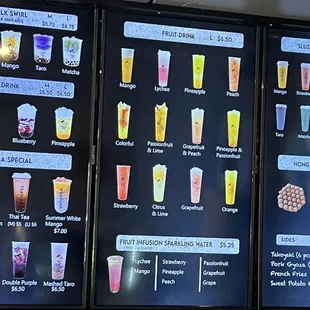 a menu of drinks and drinks