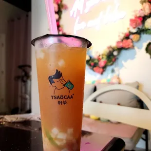 Guava lime green tea w lychee jelly