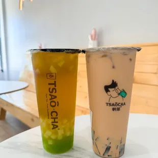 Melon Green Tea W. Nata Jelly and Milk Black Tea W. Brown Sugar Jelly