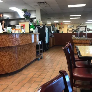 a view of the restaurant counter